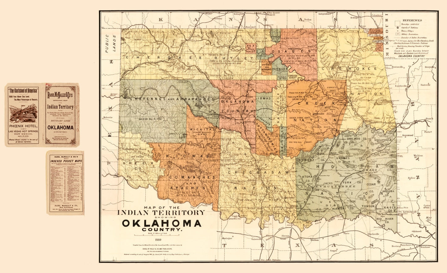 Vintage Map of Oklahoma, 1889