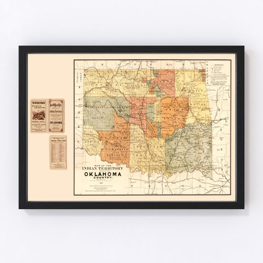 Vintage map of Oklahoma, 1889