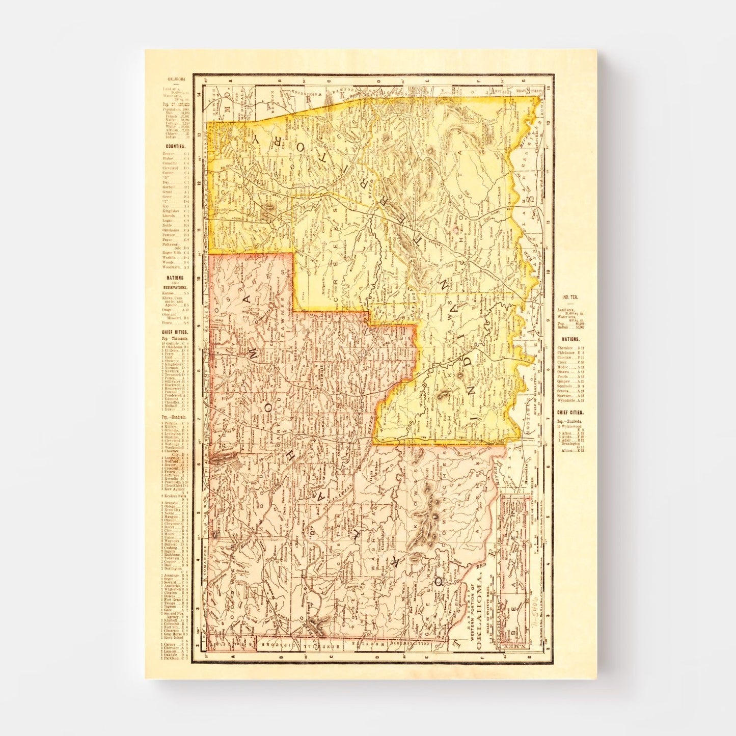 Vintage Map of Oklahoma, 1895