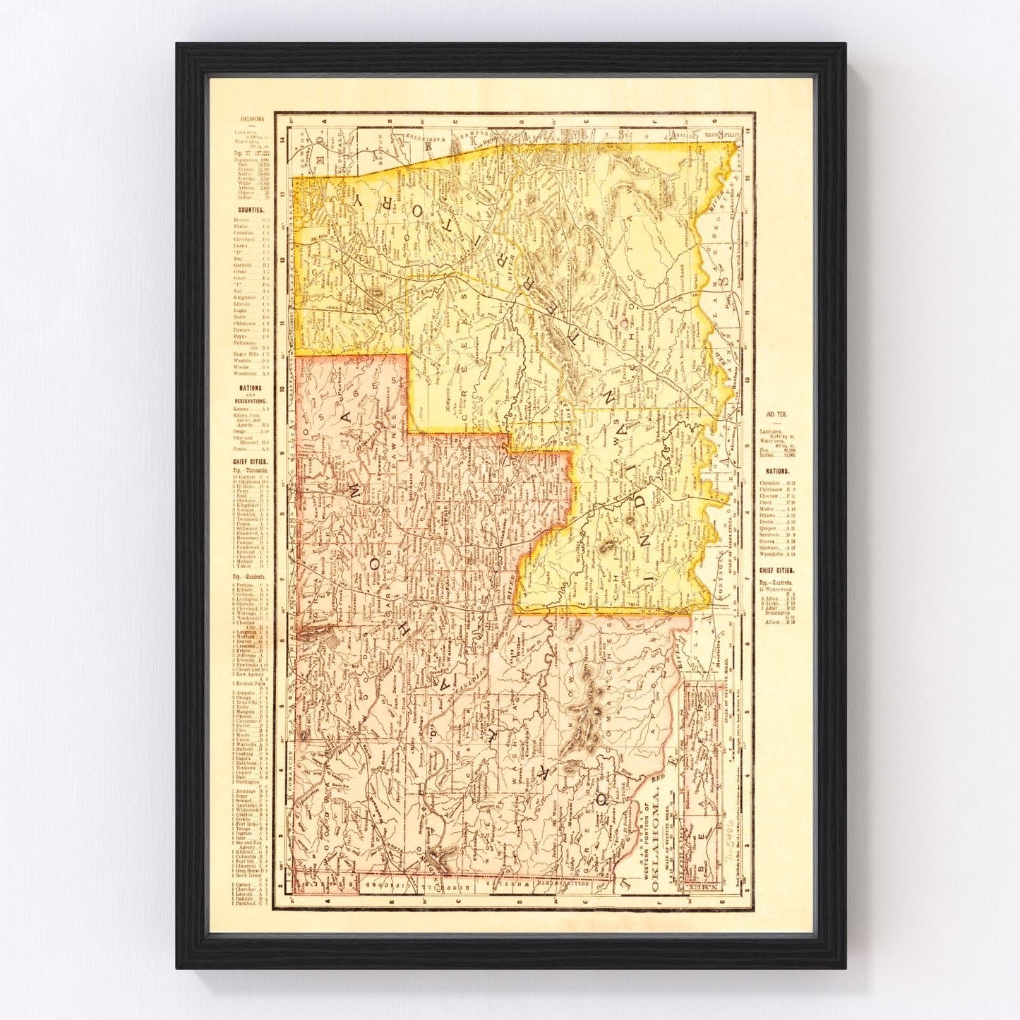 Vintage map of Oklahoma, 1895