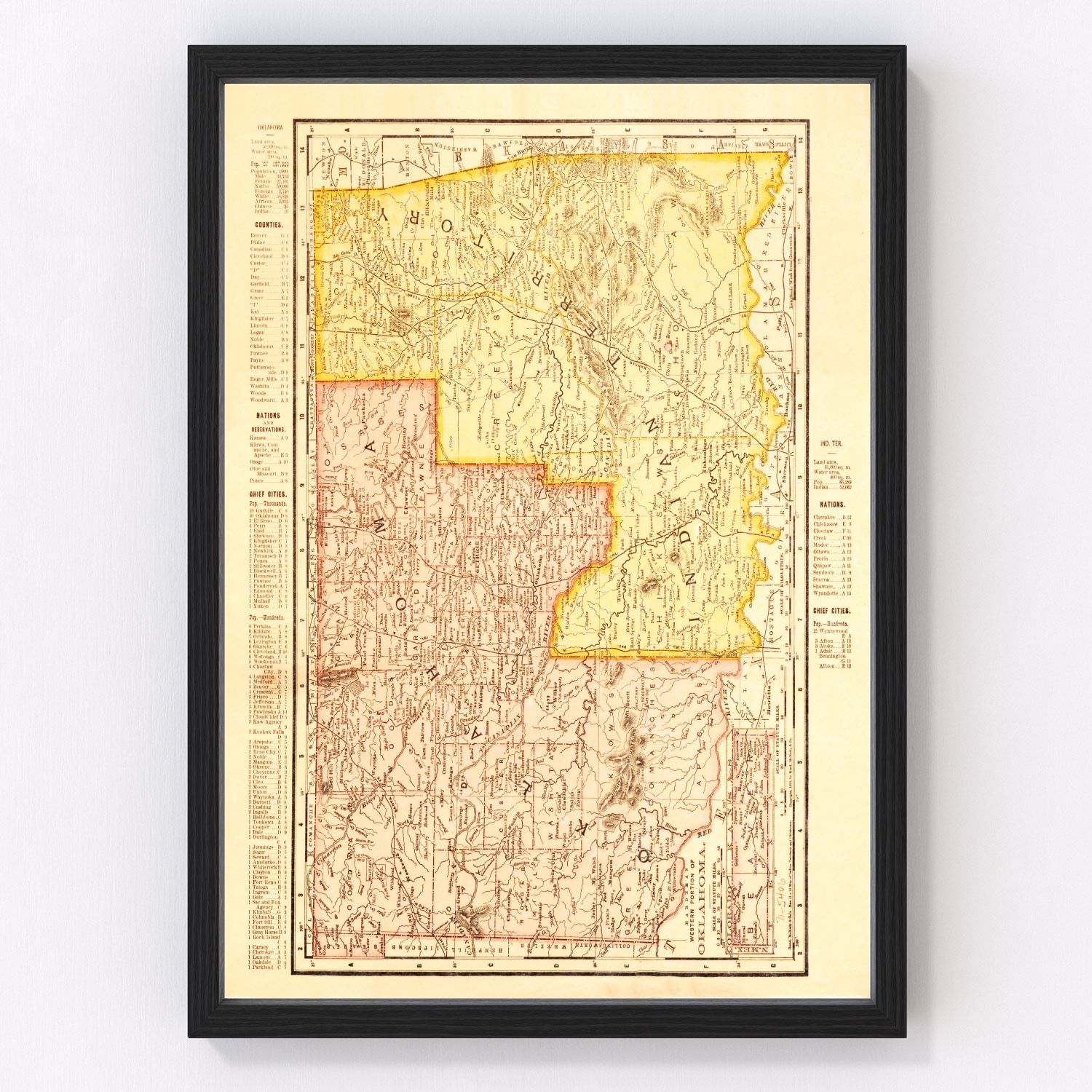 Vintage map of Oklahoma, 1895