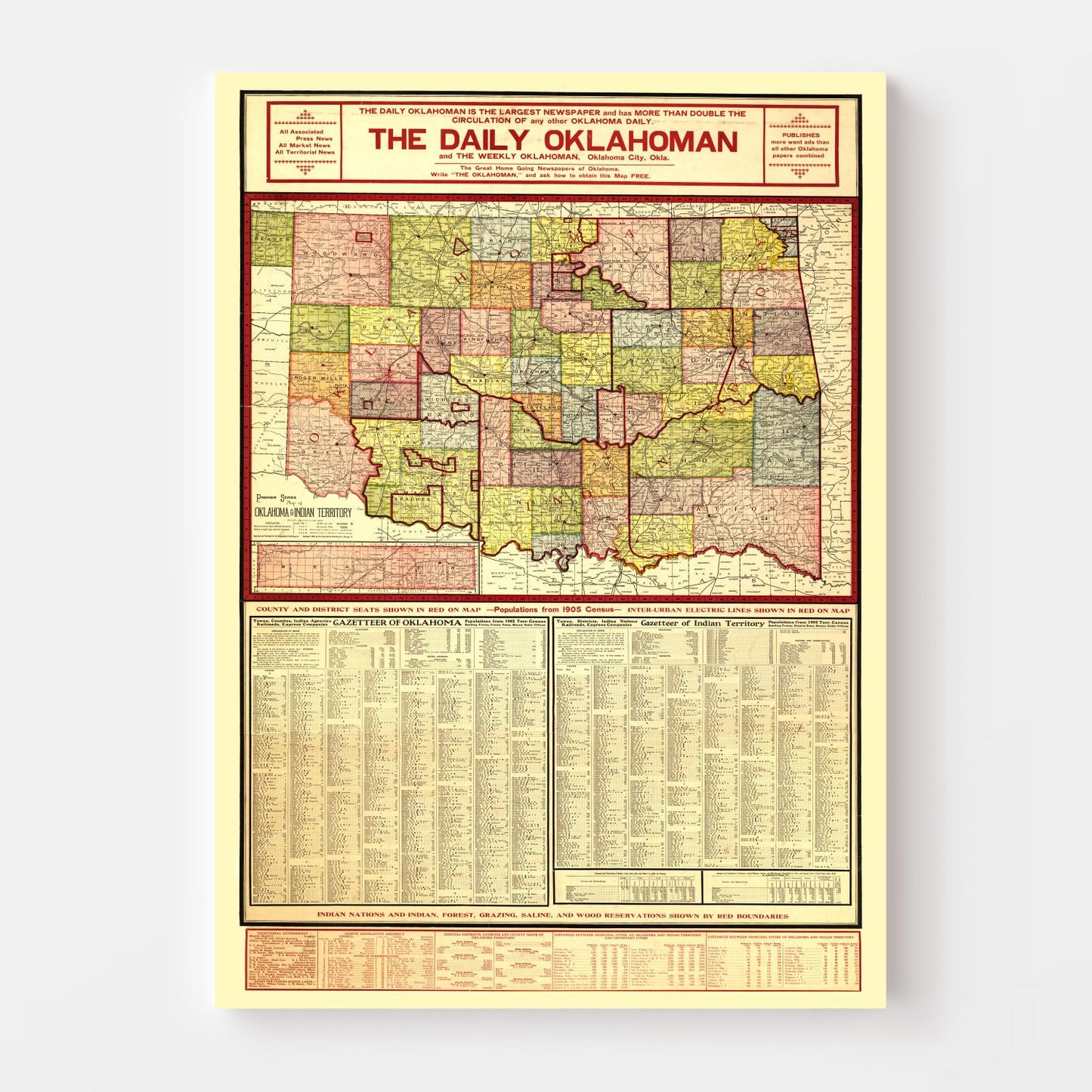 Vintage Map of Oklahoma, 1905