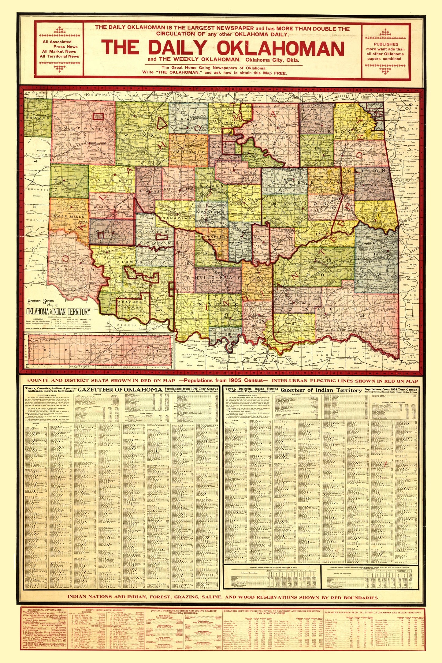 Vintage Map of Oklahoma, 1905