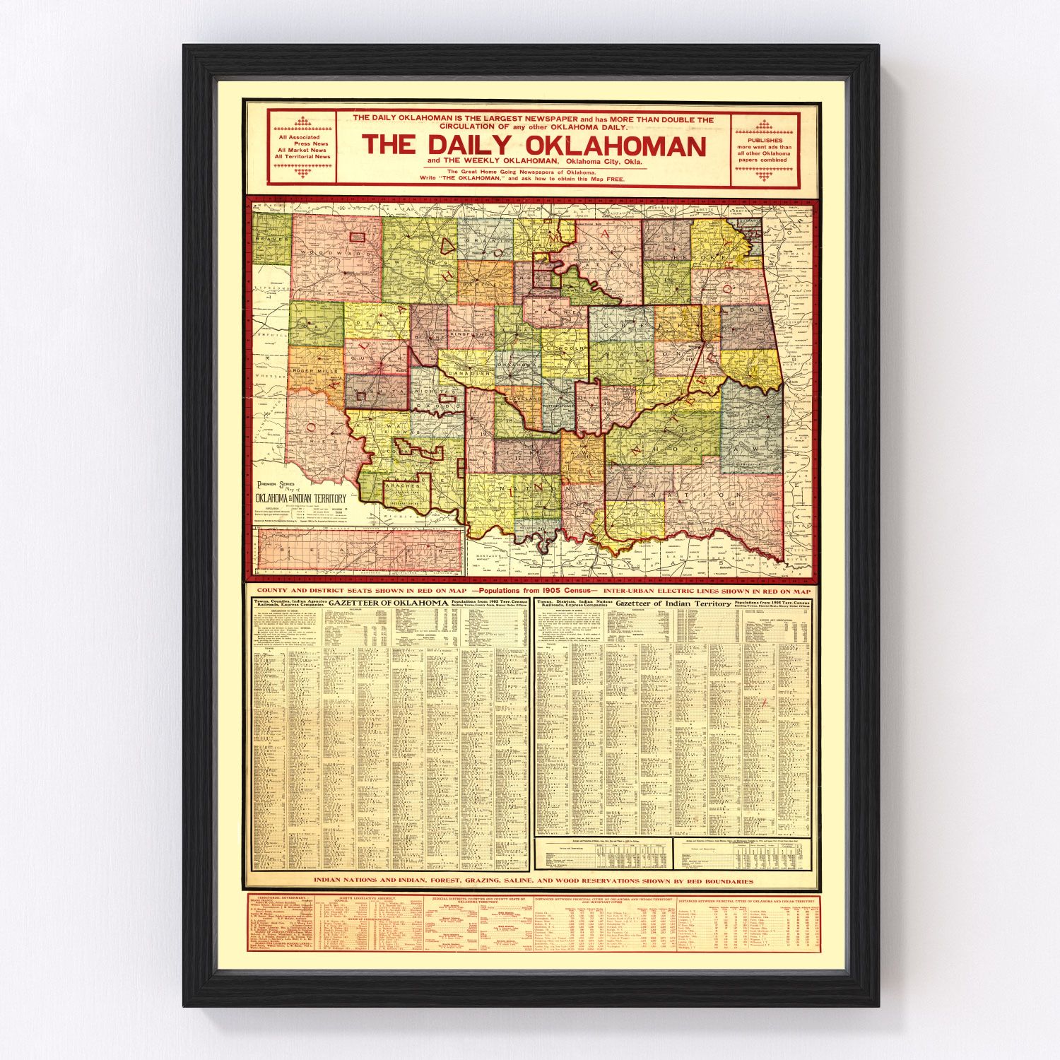 Vintage map of Oklahoma, 1905