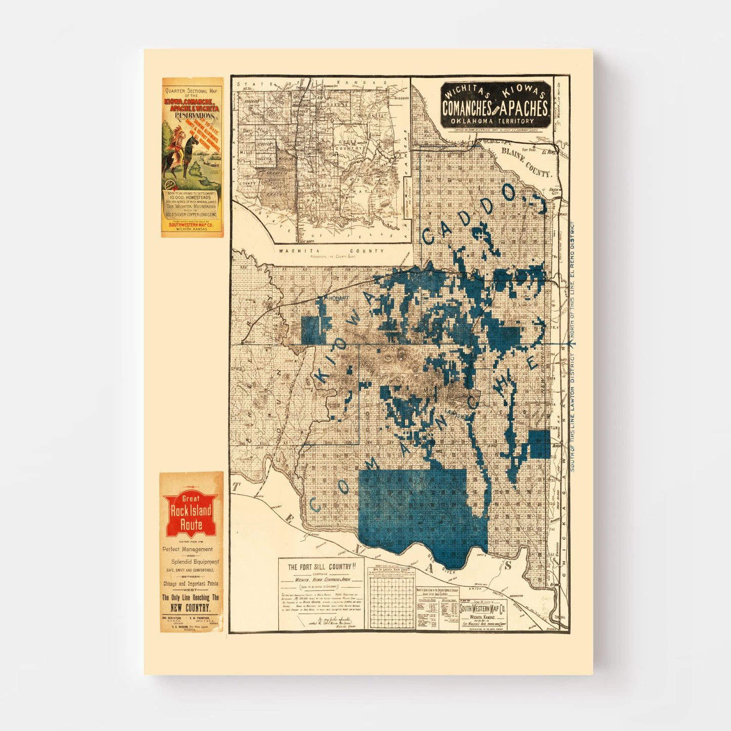 Vintage Map of Oklahoma, 1890
