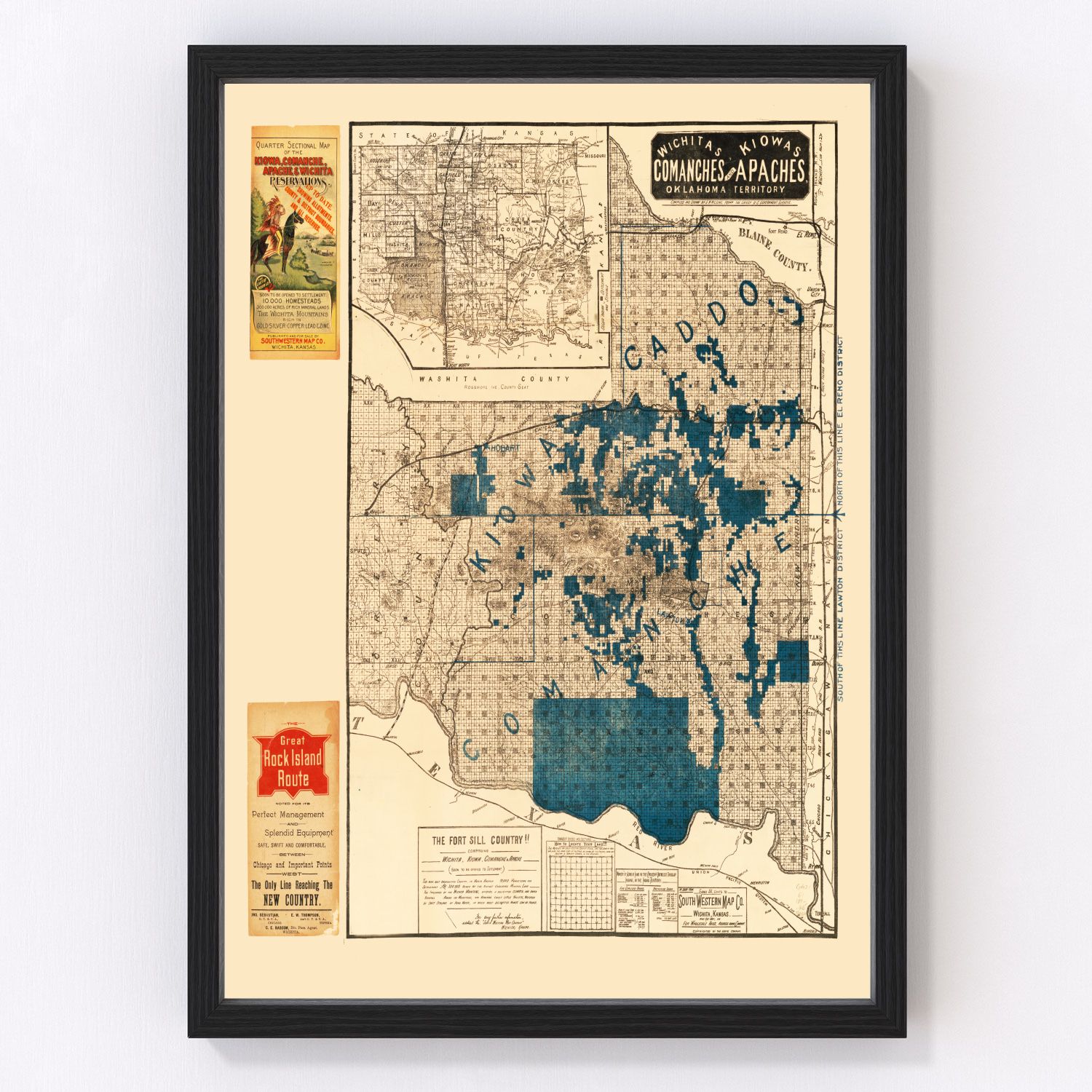 Vintage map of Oklahoma, 1890
