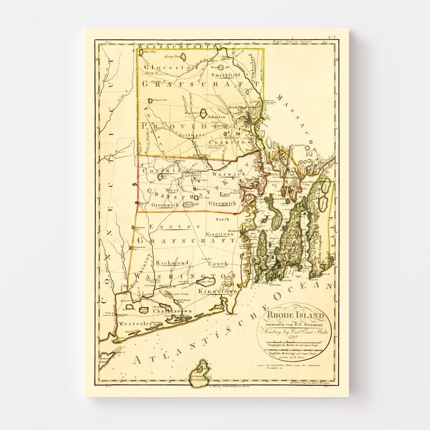 Vintage Map of Rhode Island, 1797
