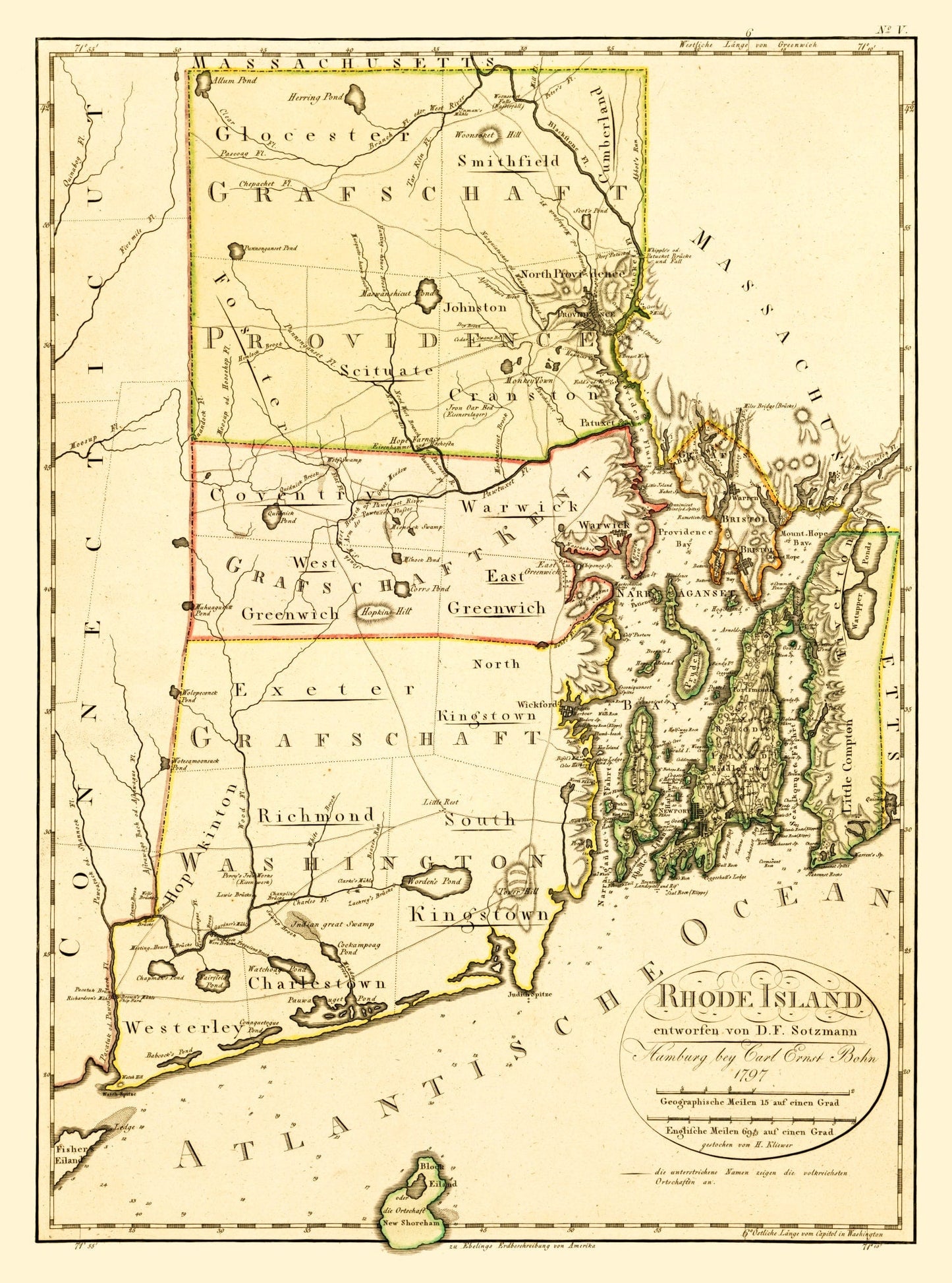 Vintage Map of Rhode Island, 1797