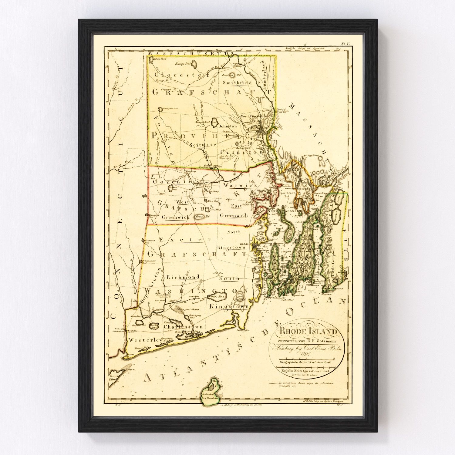 Vintage map of Rhode Island, 1797