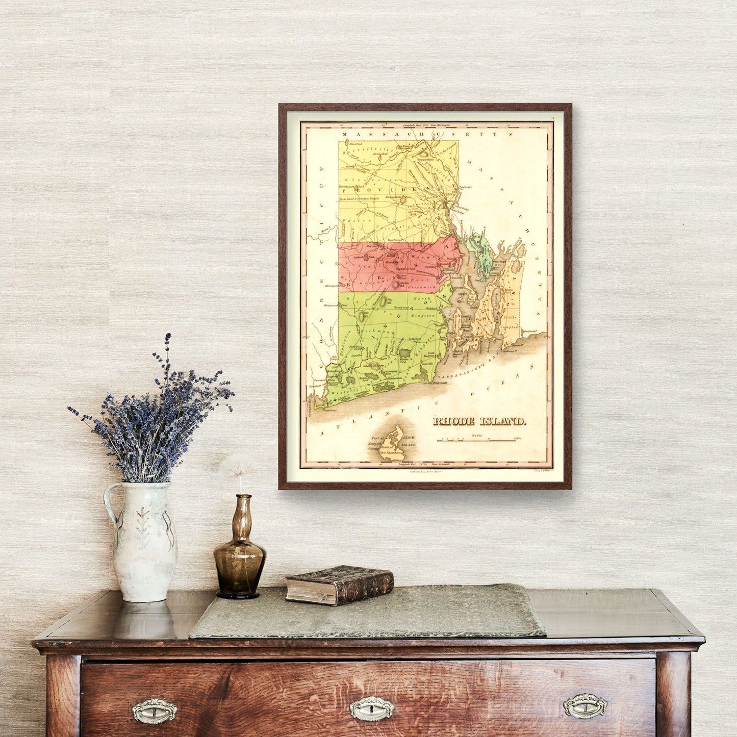 Vintage Map of Rhode Island, 1829