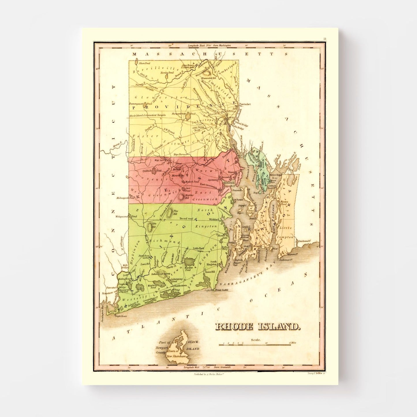 Vintage Map of Rhode Island, 1829