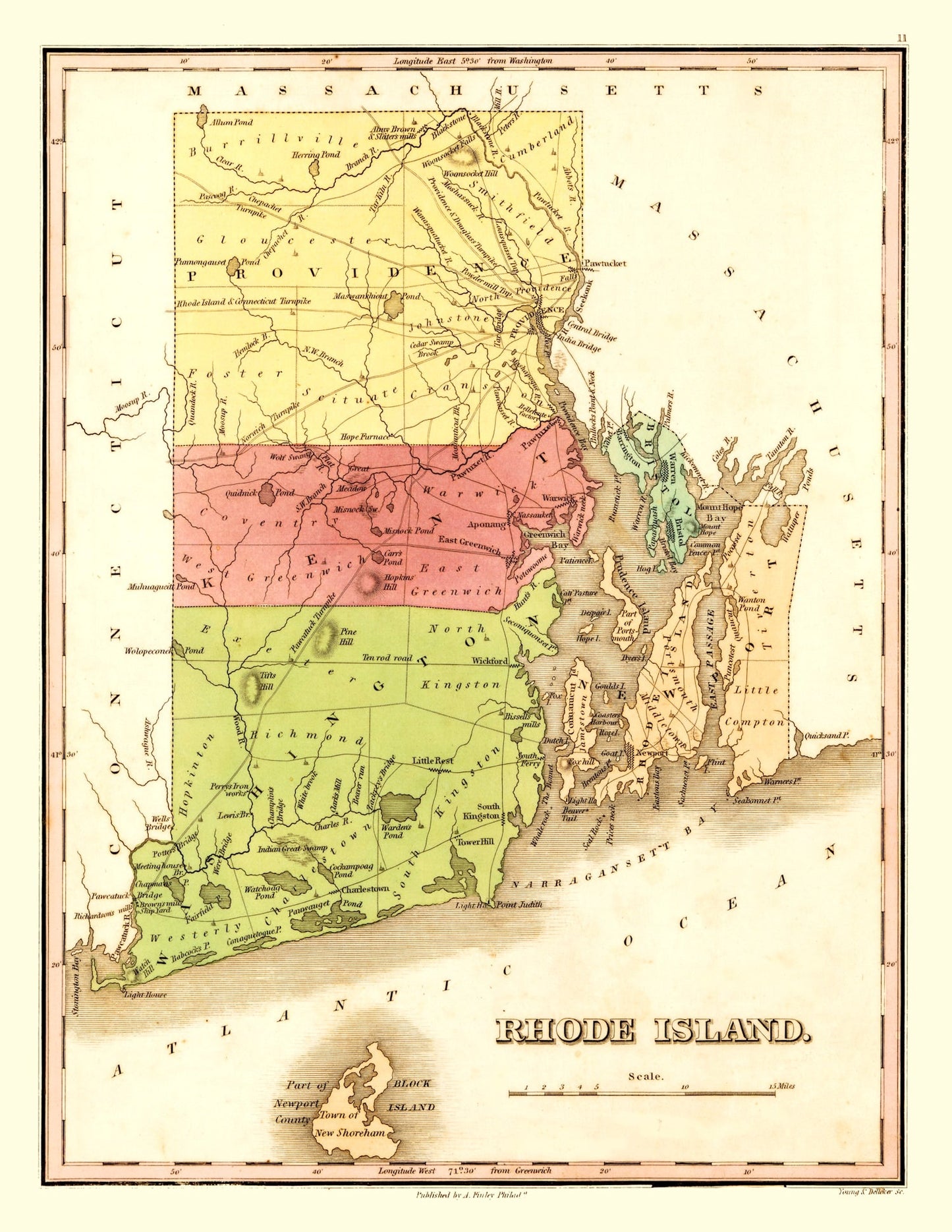Vintage Map of Rhode Island, 1829