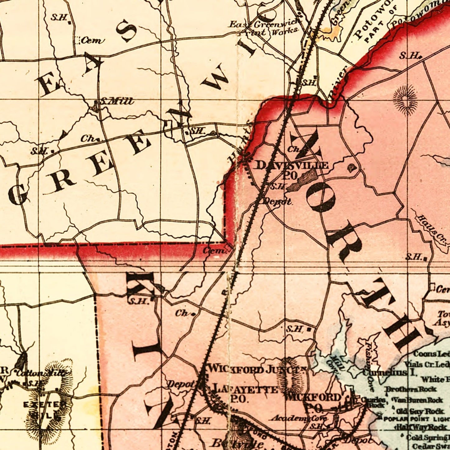 Vintage Map of Rhode Island, 1880