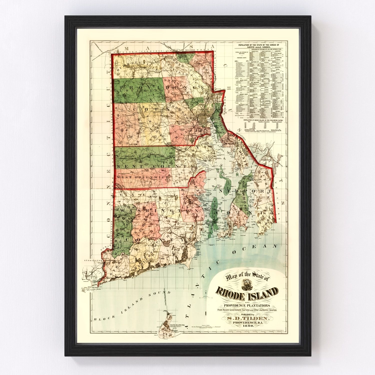 Vintage map of Rhode Island, 1880