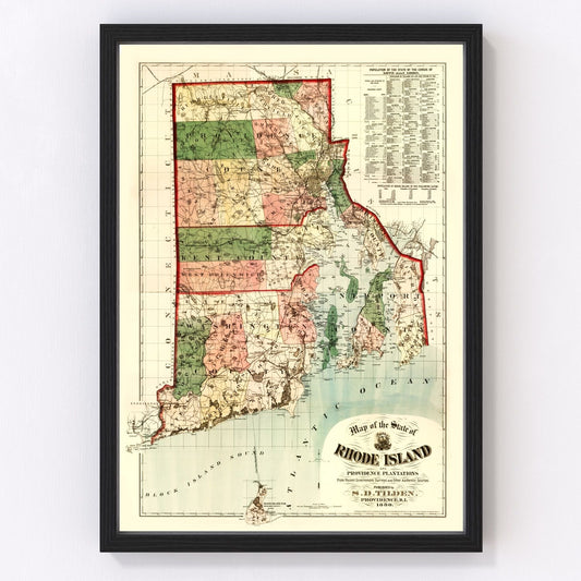 Vintage map of Rhode Island, 1880