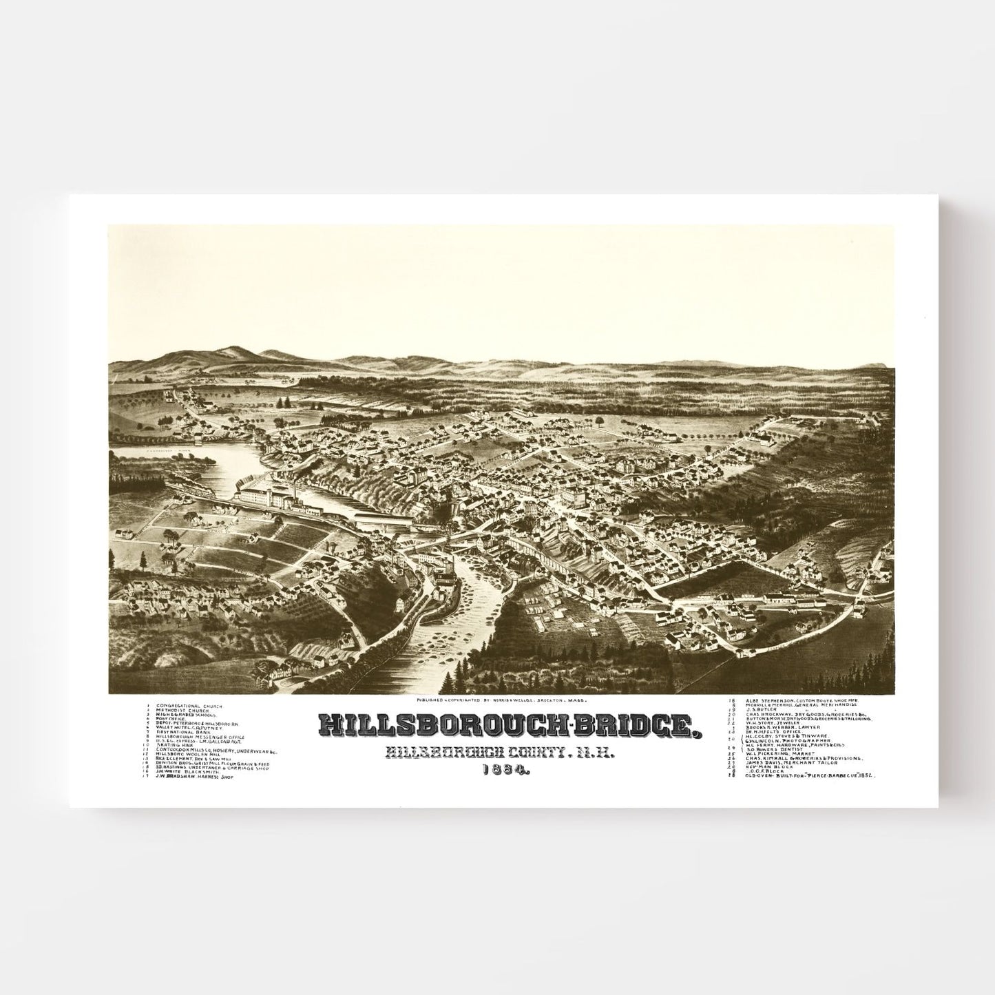 Vintage Map of Hillsborough Bridge, New Hampshire, 1884