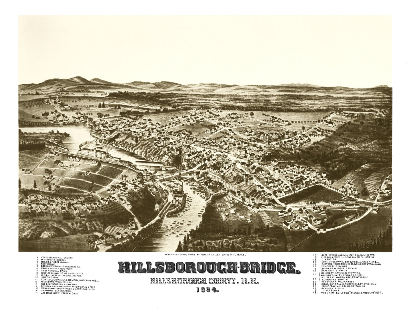 Vintage Map of Hillsborough Bridge, New Hampshire, 1884