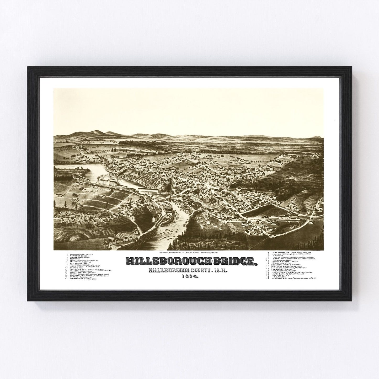 vintage map of Hillsborough Bridge, New Hampshire, 1884