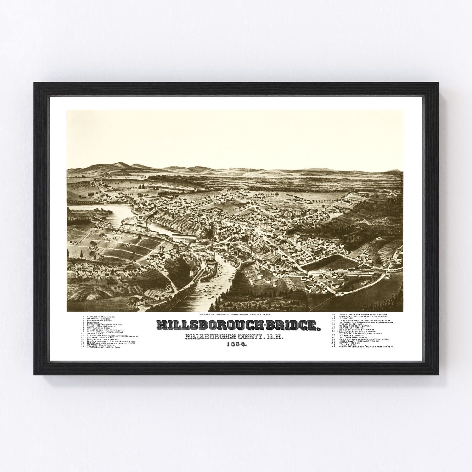 vintage map of Hillsborough Bridge, New Hampshire, 1884