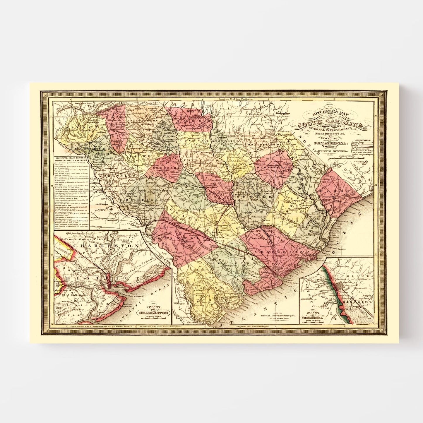 Vintage Map of South Carolina, 1849
