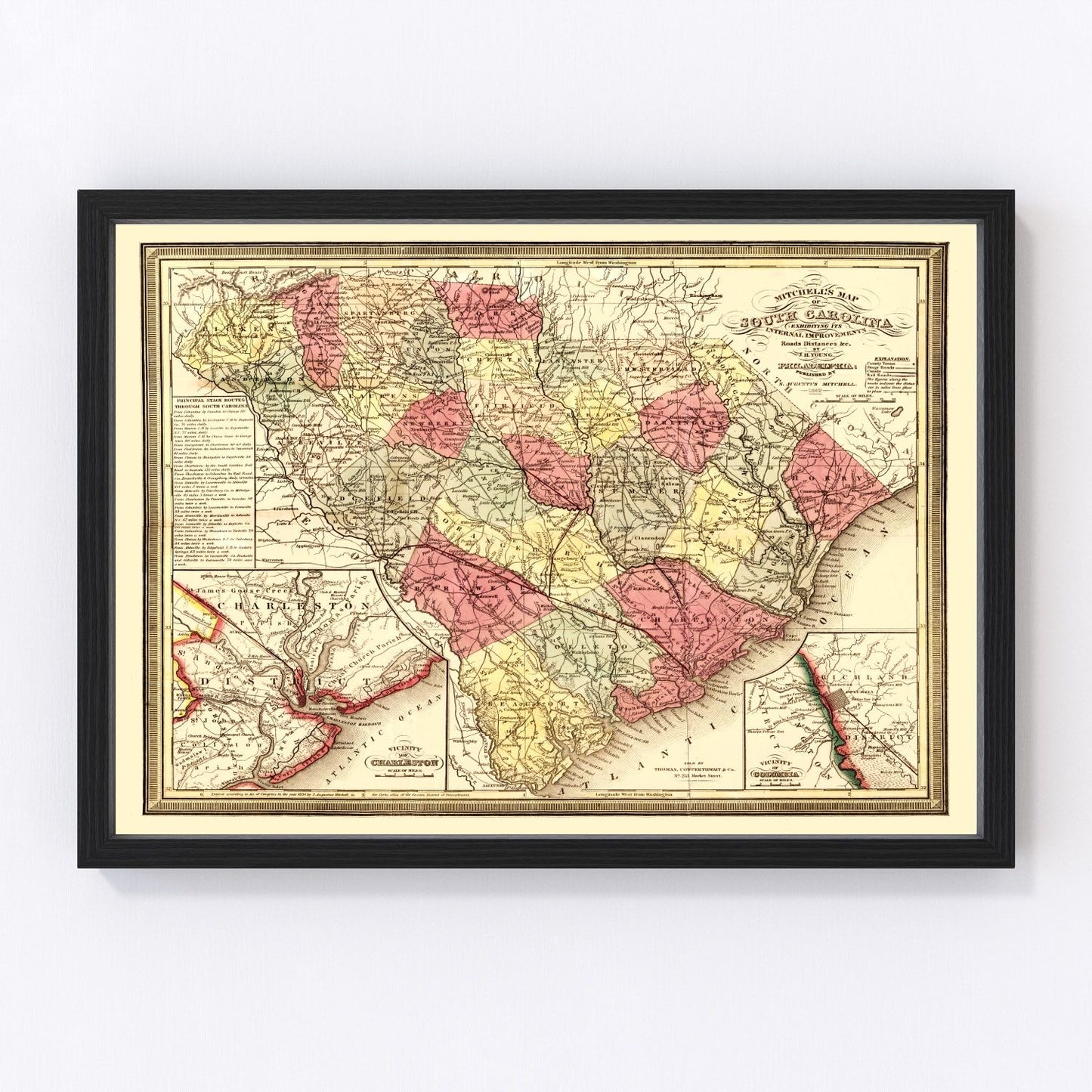 Vintage map of South Carolina, 1849