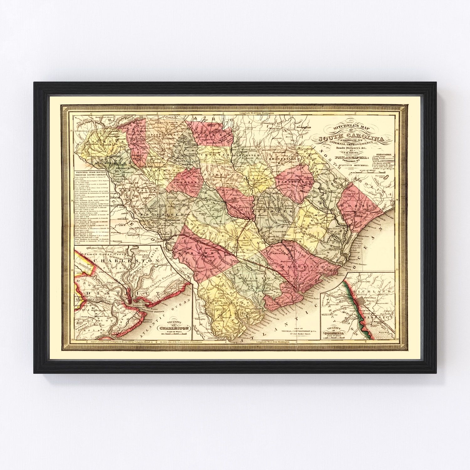 Vintage map of South Carolina, 1849