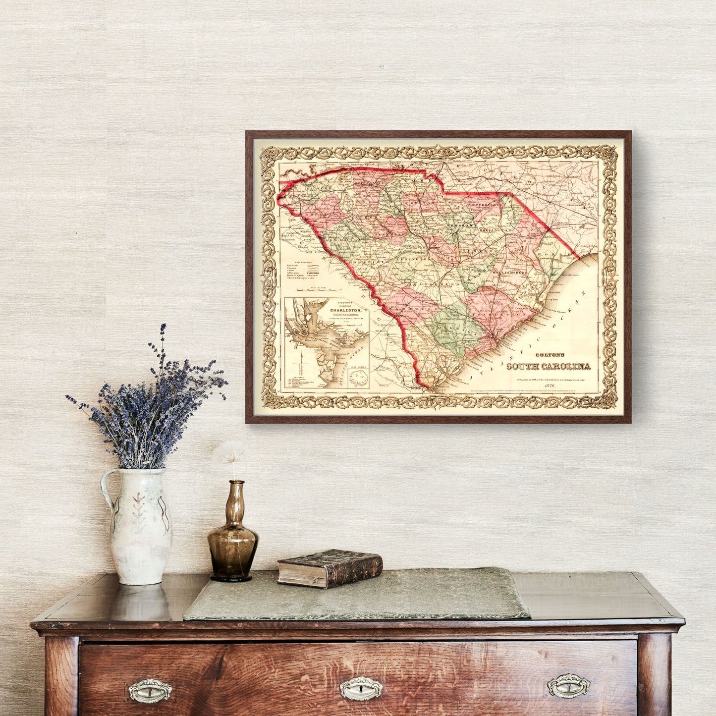 Vintage Map of South Carolina, 1876
