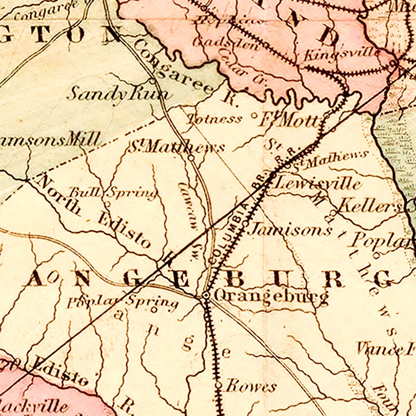 Vintage Map of South Carolina, 1876