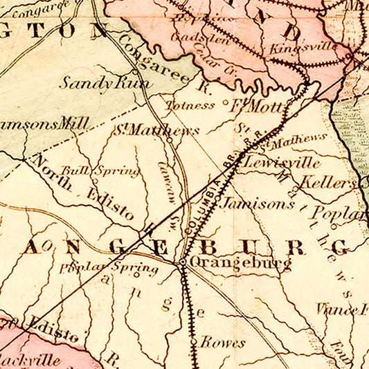 Vintage Map of South Carolina, 1876