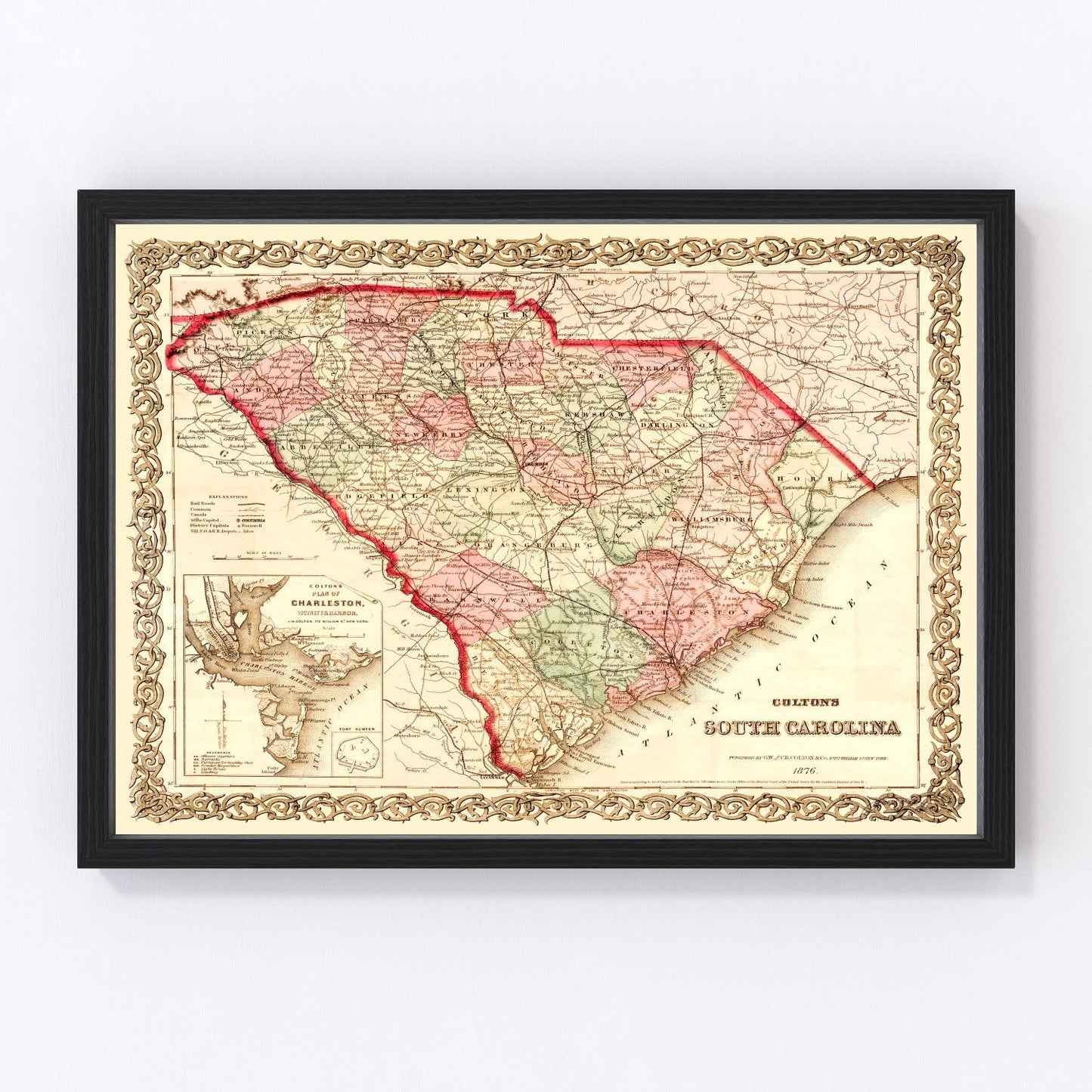 Vintage map of South Carolina, 1876