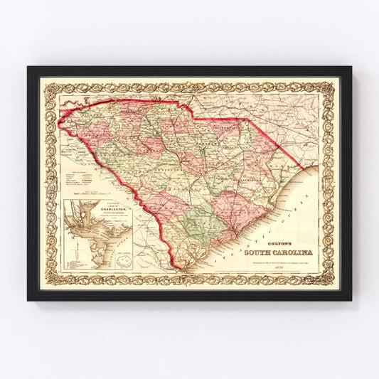 Vintage map of South Carolina, 1876