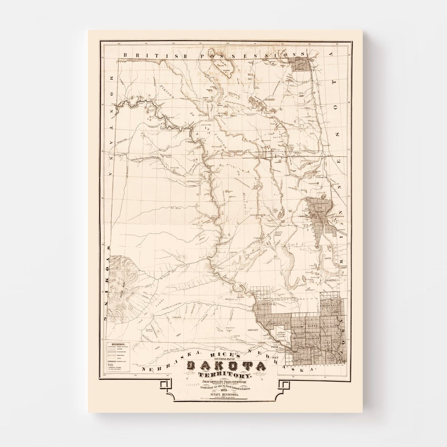 Vintage Map of South Dakota, 1872