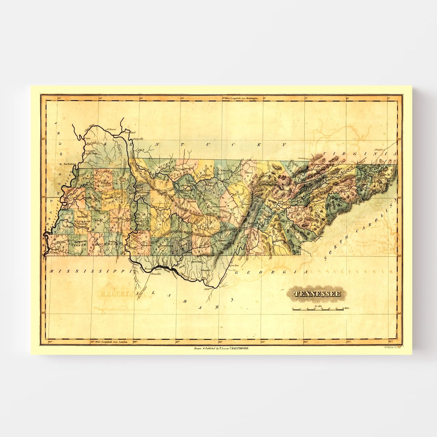 Vintage Map of Tennessee, 1826