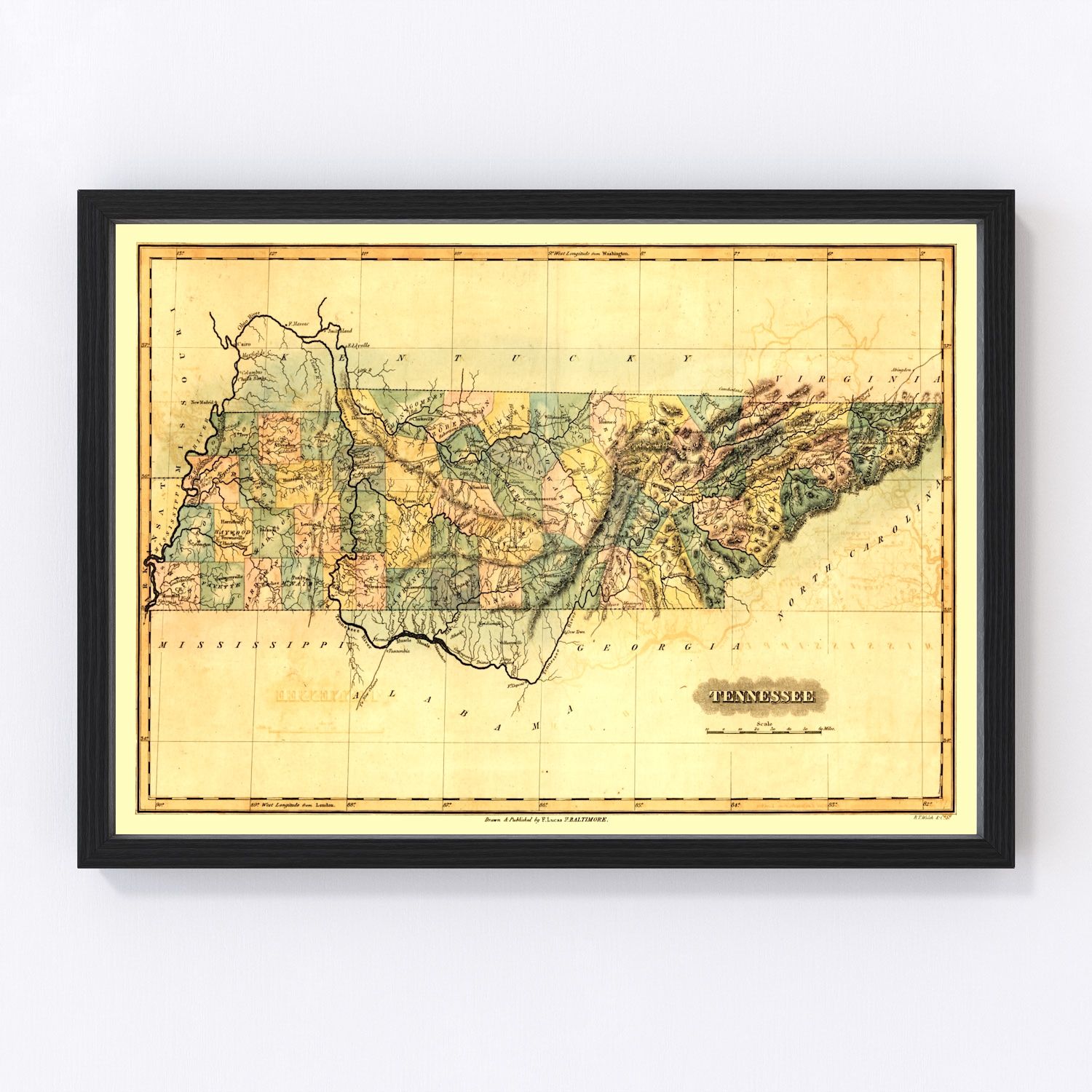 vintage map of Tennessee, 1826