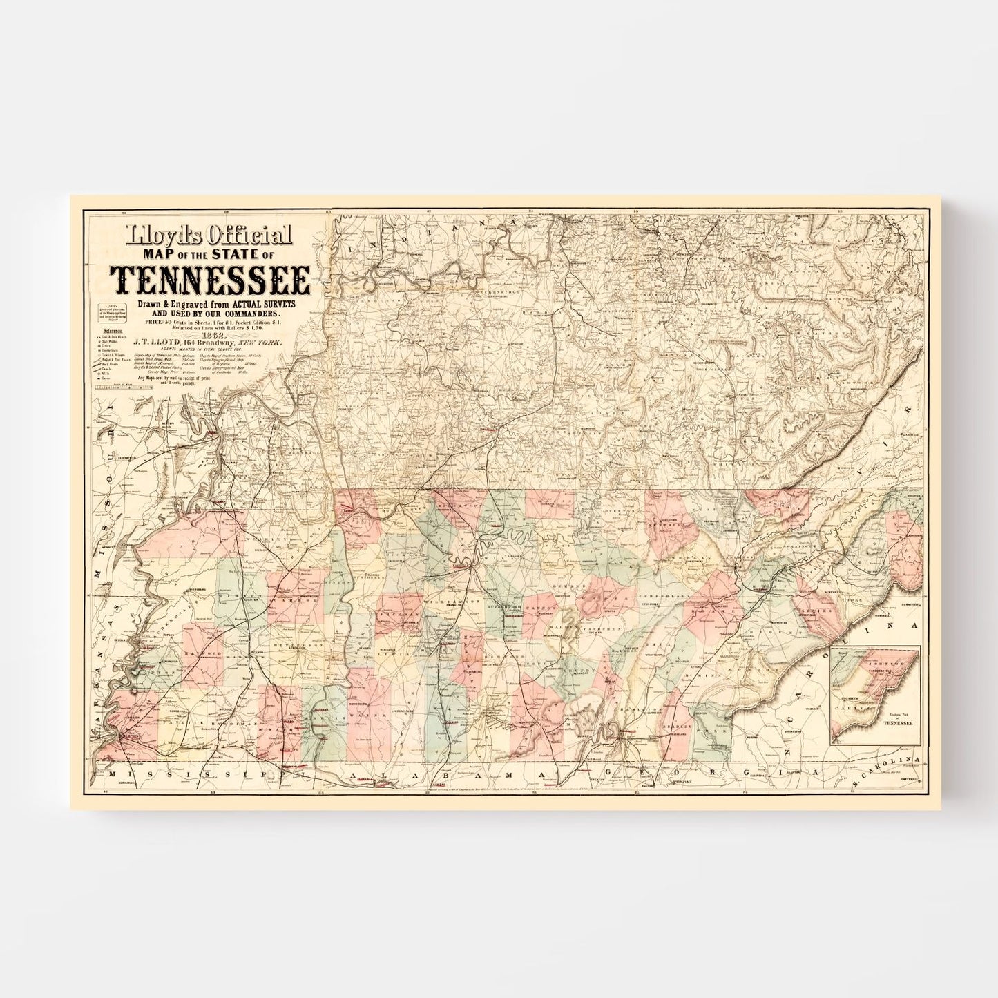 Vintage Map of Tennessee, 1862