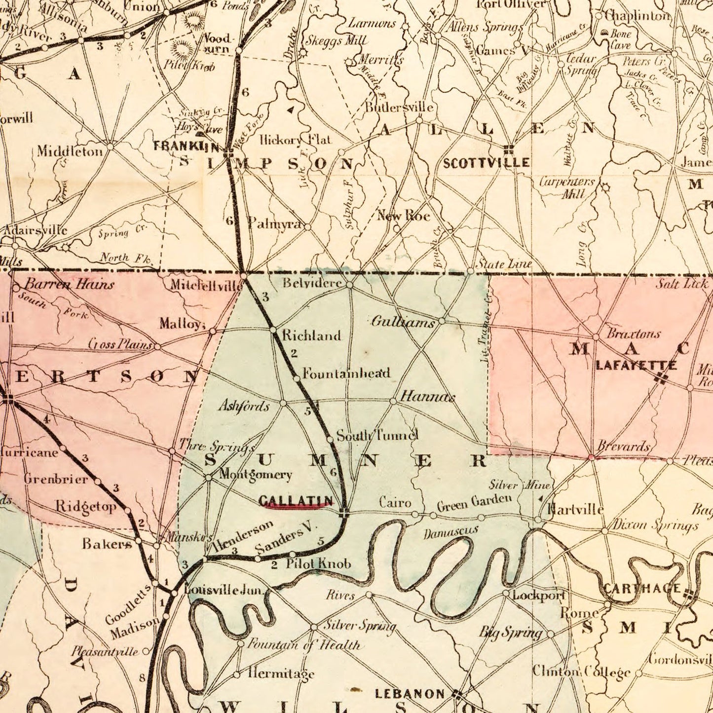 Vintage Map of Tennessee, 1862