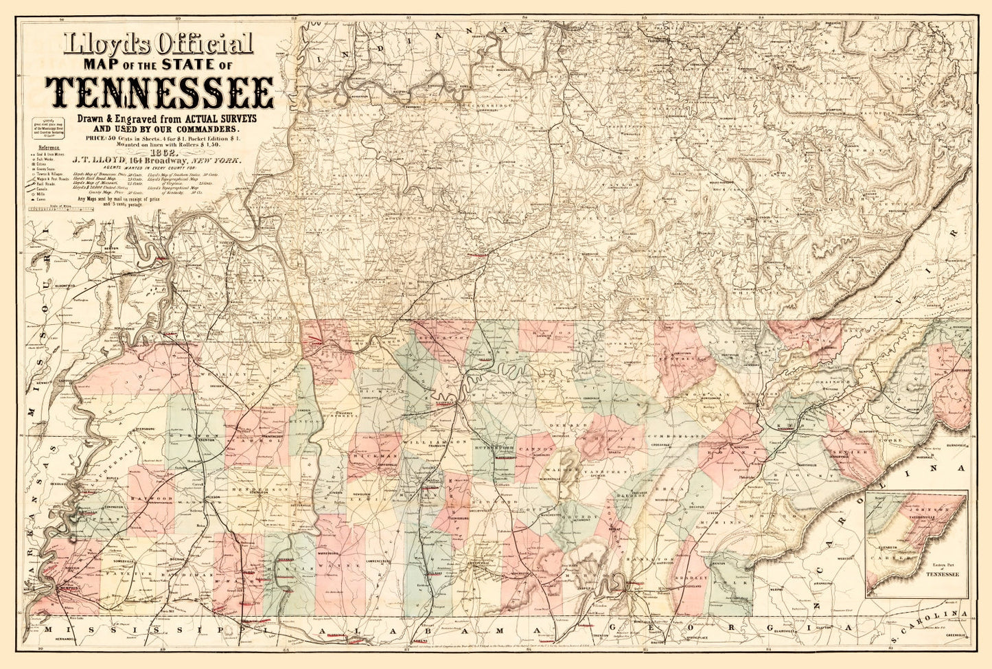 Vintage Map of Tennessee, 1862