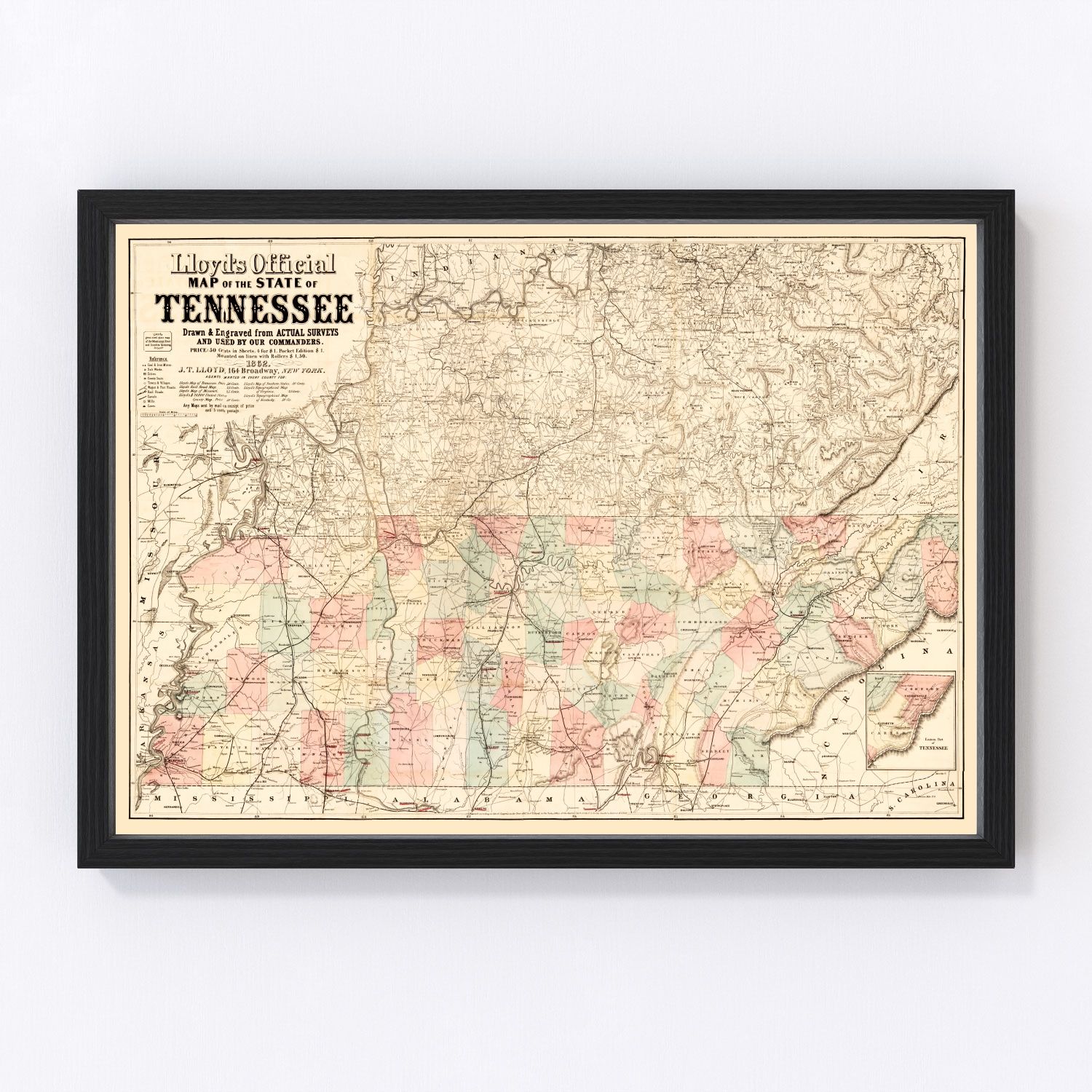 vintage map of Tennessee, 1862