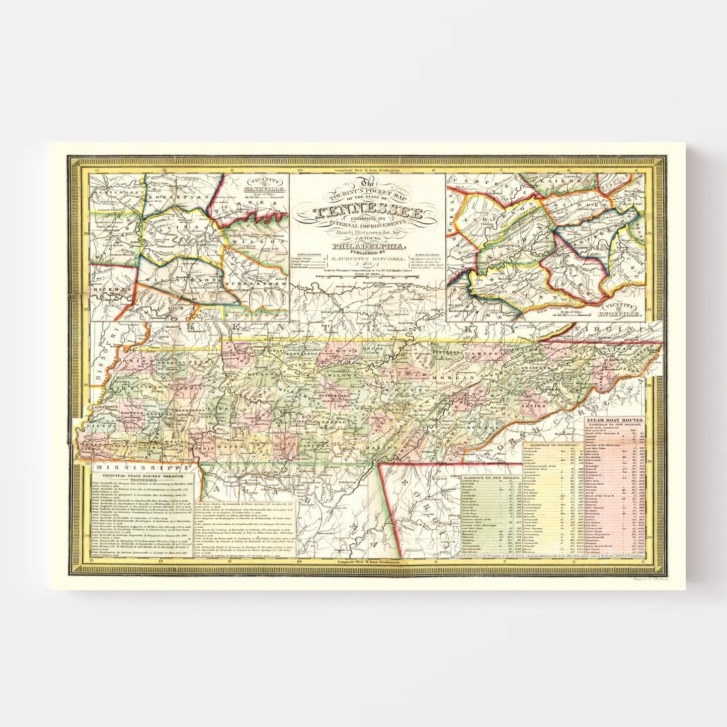 Vintage Map of Tennessee, 1851