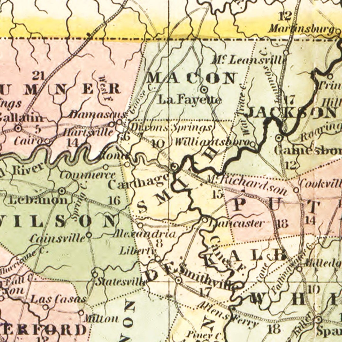 Vintage Map of Tennessee, 1851