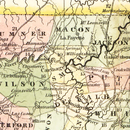 Vintage Map of Tennessee, 1851