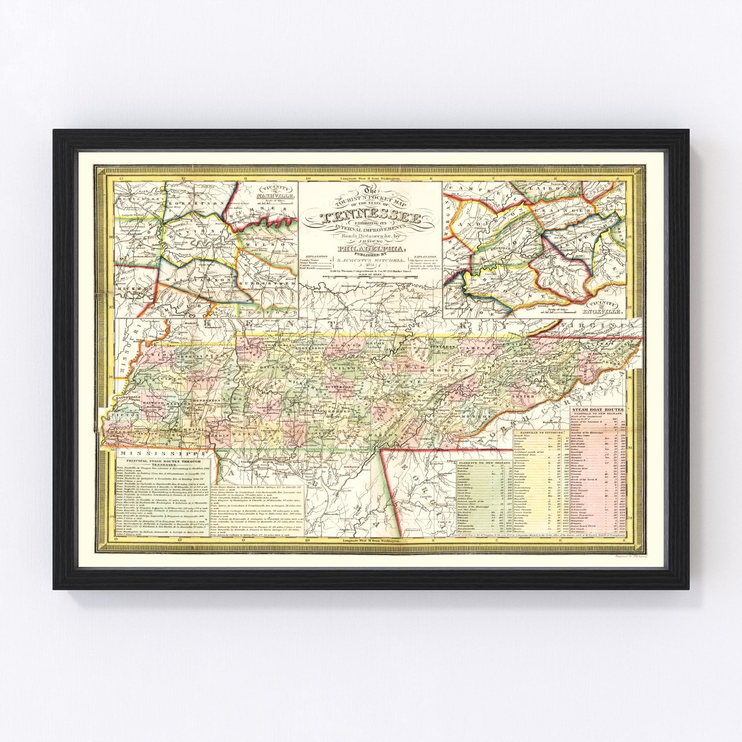 vintage map of Tennessee, 1851