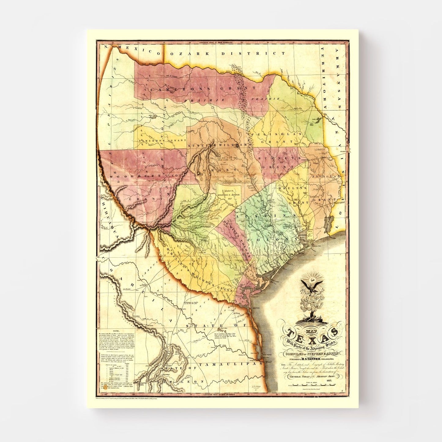 Vintage Map of Texas, 1837
