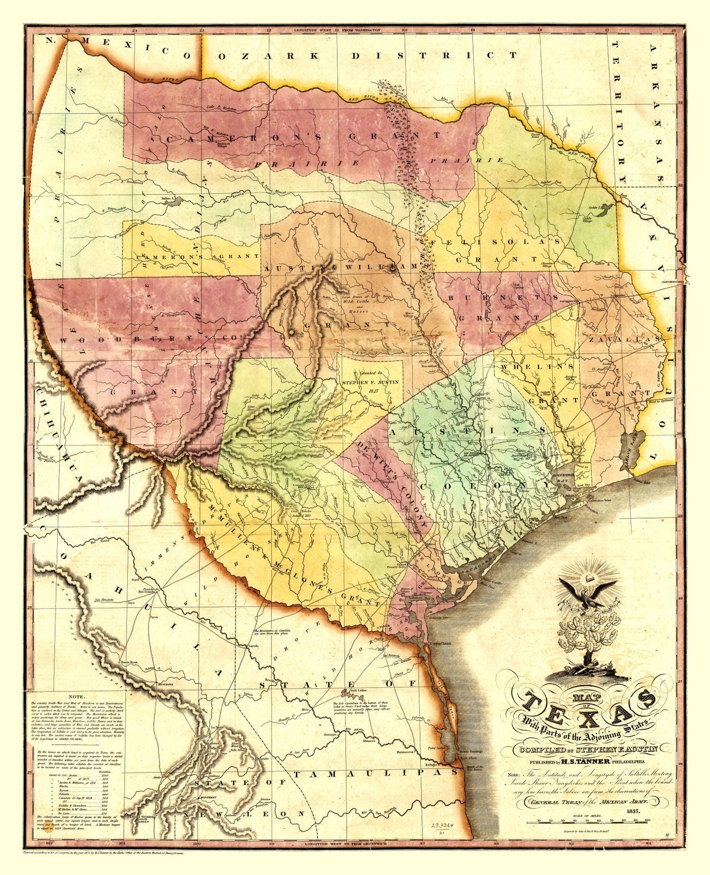 Vintage Map of Texas, 1837