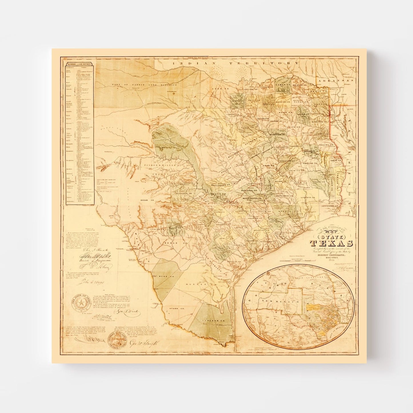 Vintage Map of Texas, 1853