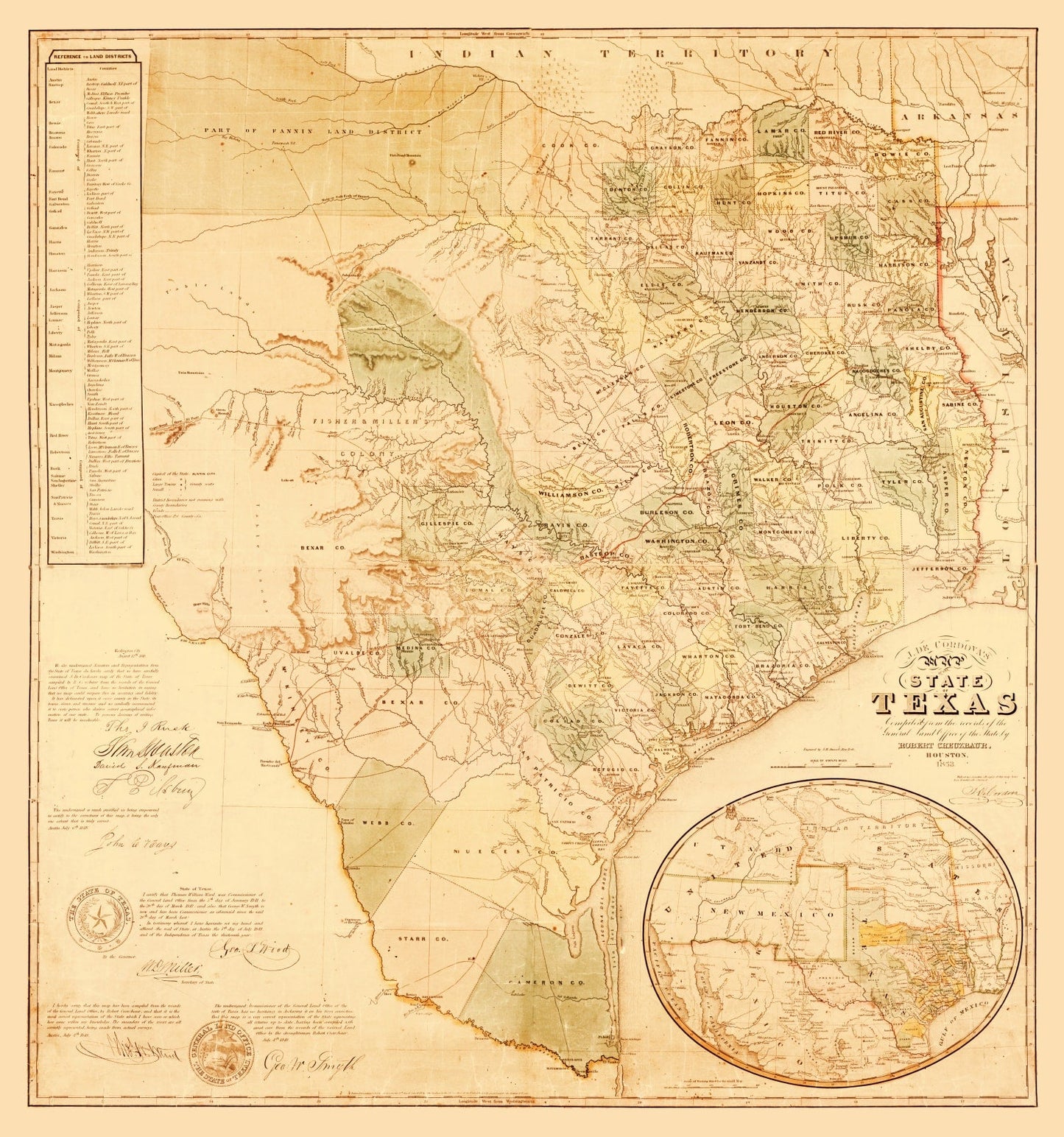Vintage Map of Texas, 1853