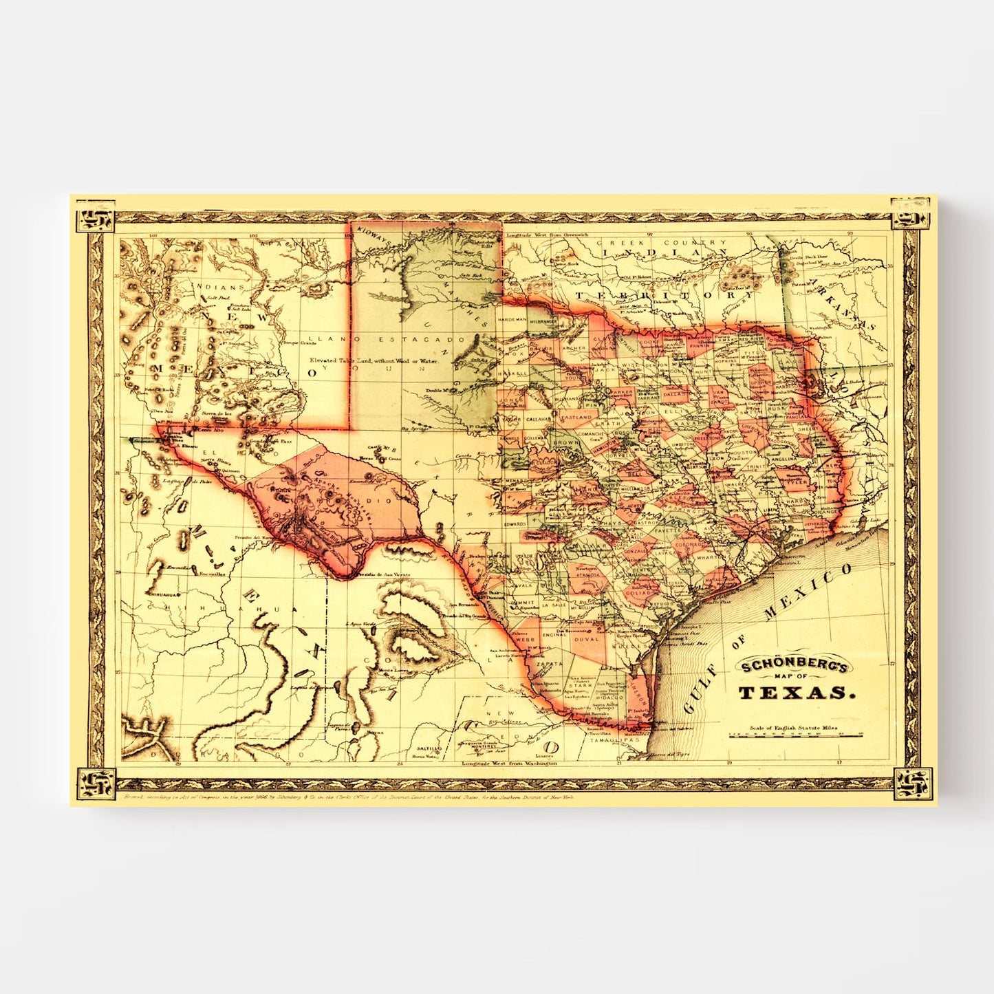 Vintage Map of Texas, 1866