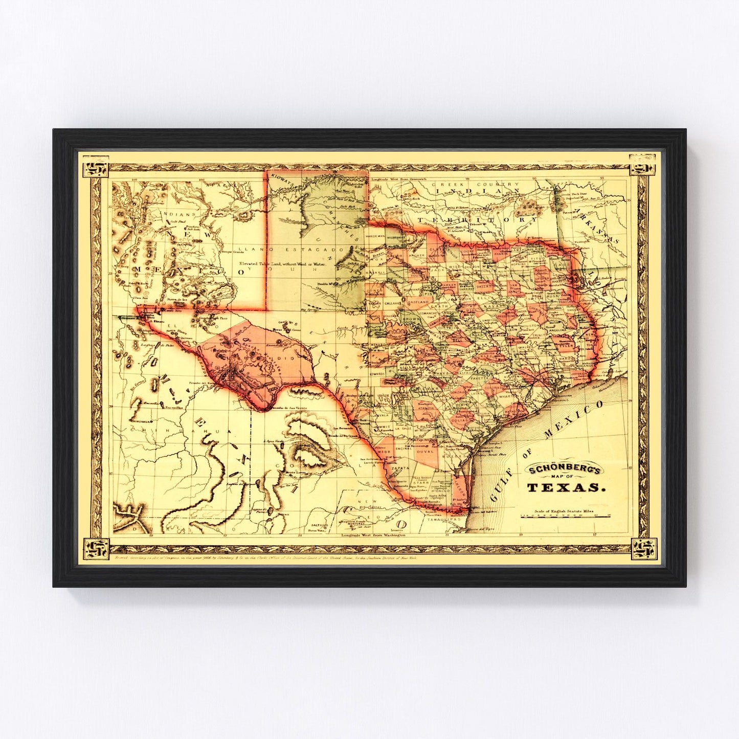 vintage map of Texas, 1866