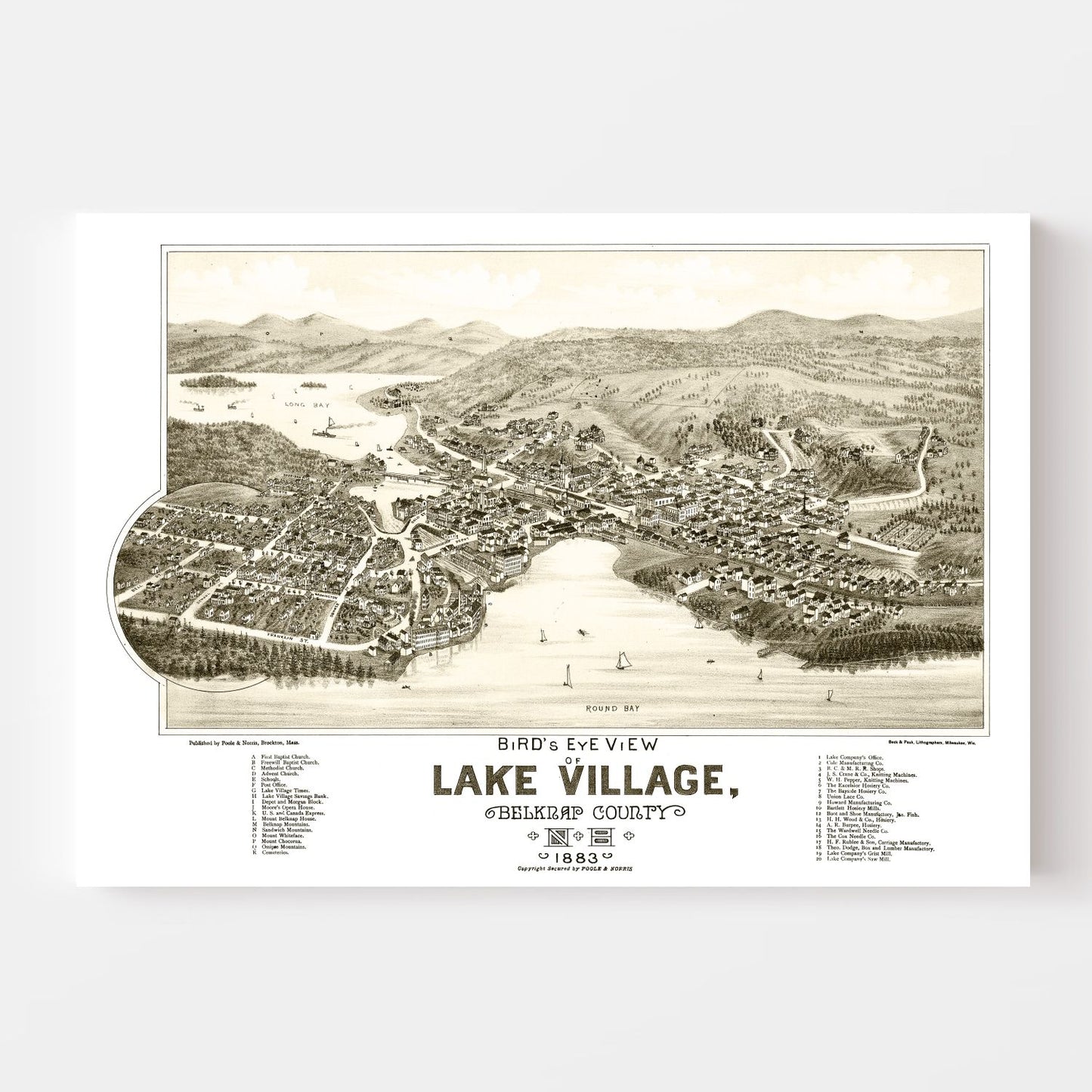 Vintage Map of Lake Village, New Hampshire, 1883