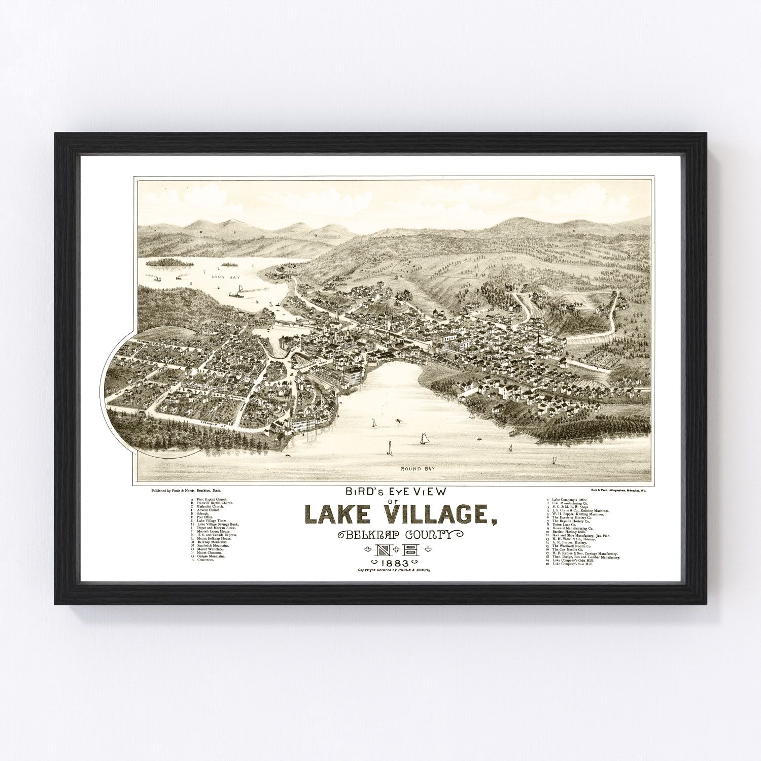 Vintage map of Lake Village, New Hampshire, 1883